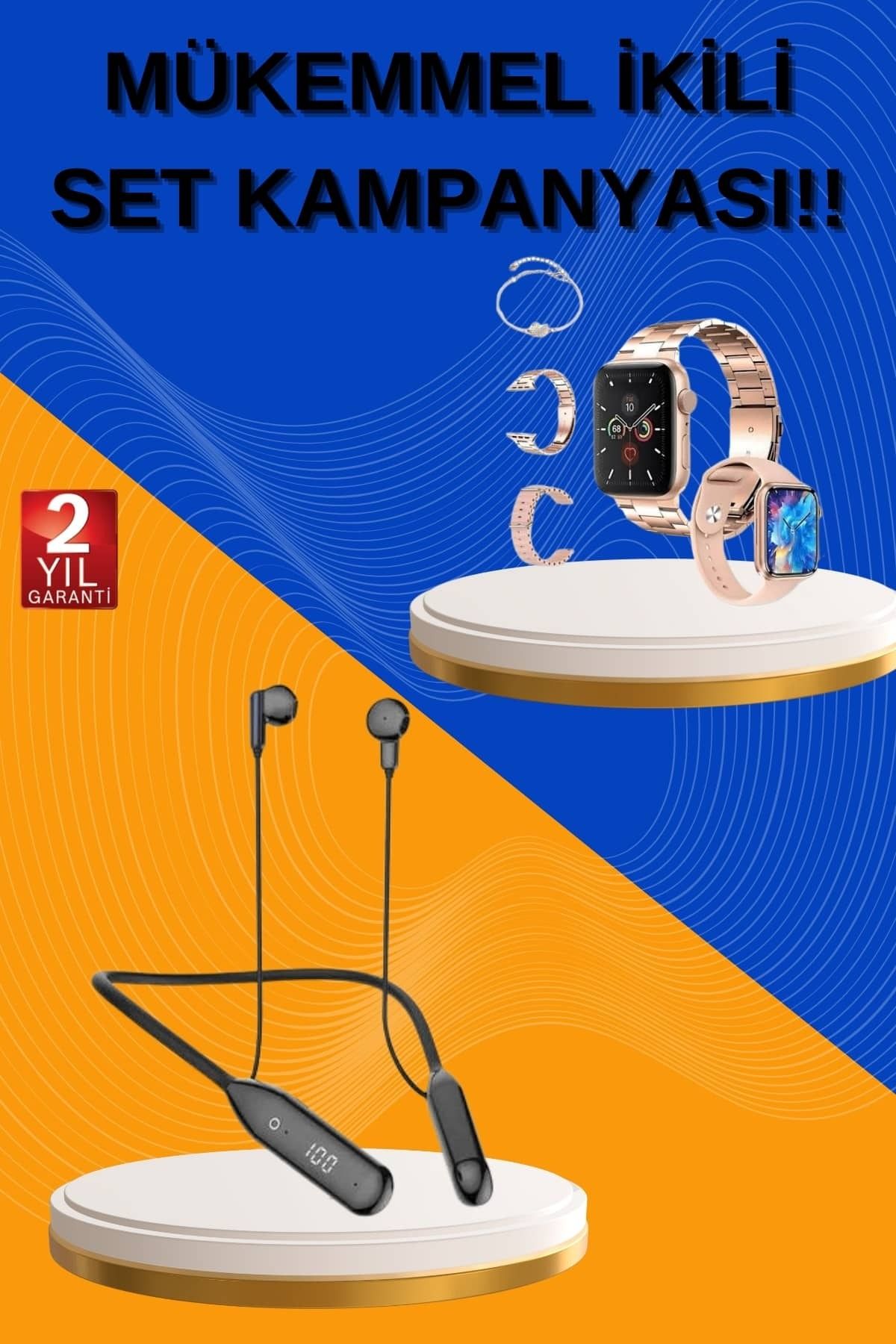 Tradivent Kablolu Bluetooth Kulaklık ve Kadınlara Özel Bileklik Hediyeli Yeni Nesil Akıllı Saat 3 Kordonlu