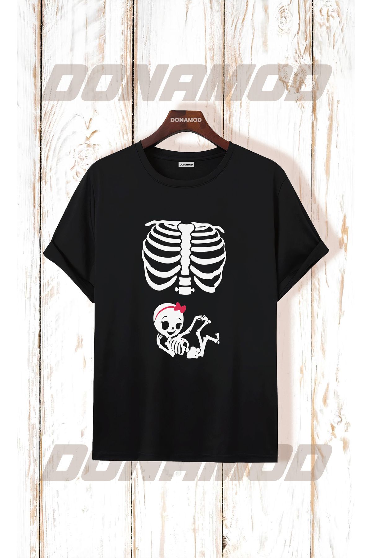 donamod Siyah Beyaz Unisex Kısa Kollu Oversize Geniş Kalıp Hamile Bebek Anne Hediye Tasarımlı Tişört T shirt