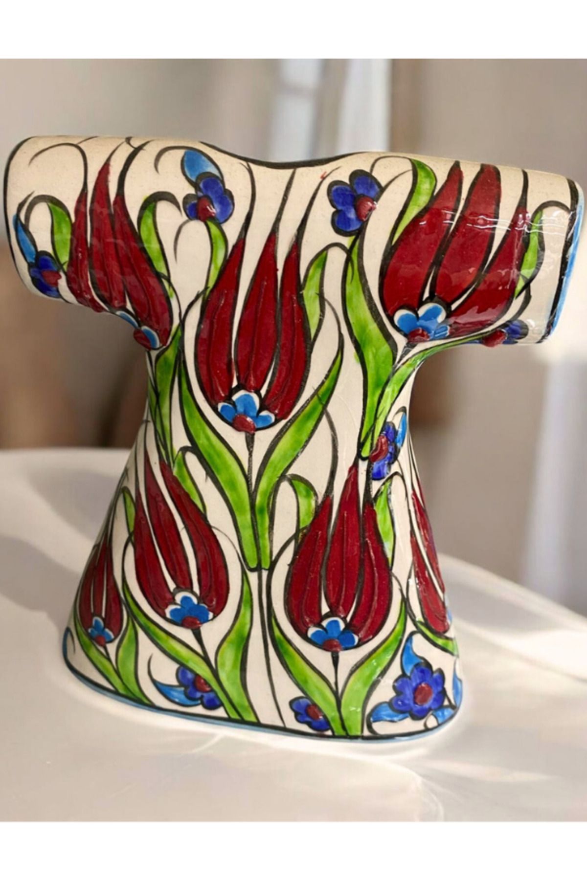 Loremp Hediyelik Dekoratif El Boyaması Seramik Kaftan Biblo Osmanlı Lale Desenli Dekoratif Obje