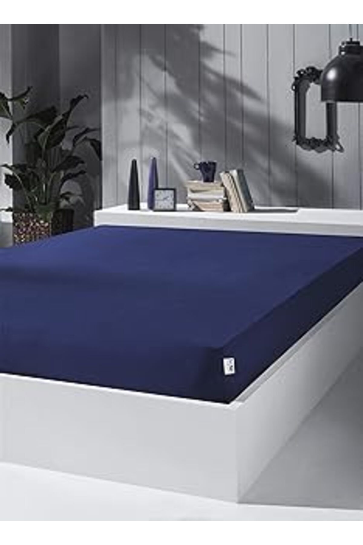TBSProjects Kobe Home Örme Penye Lastikli Çarşaf, Battal Çift Kişilik, Koyu Mavi, %100 Pamuk 130 G/M2