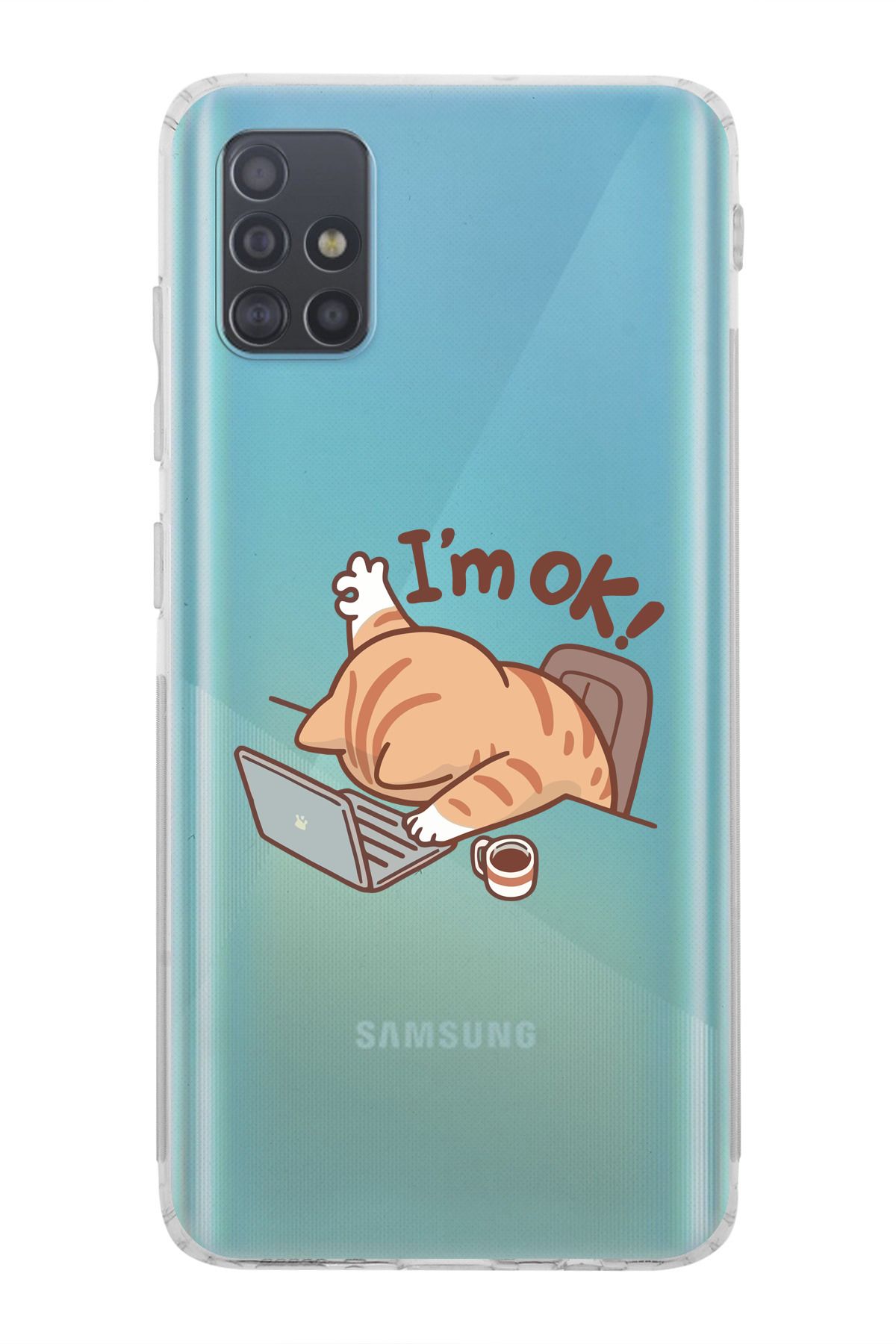 moonset Samsung Galaxy A51 Uyumlu Sevimli Kedi Tasarımlı Baskılı Şeffaf Telefon Kılıfı