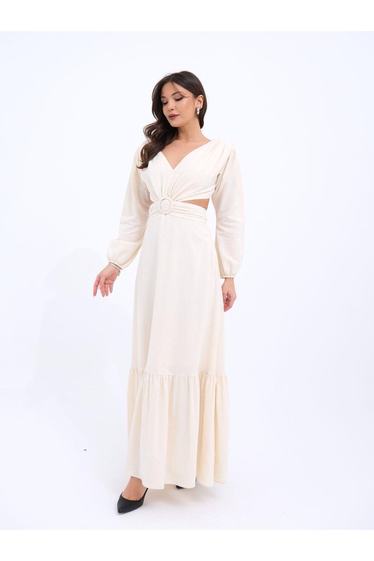 Gökyüzü Moda 7408 ELBİSE-BEJ