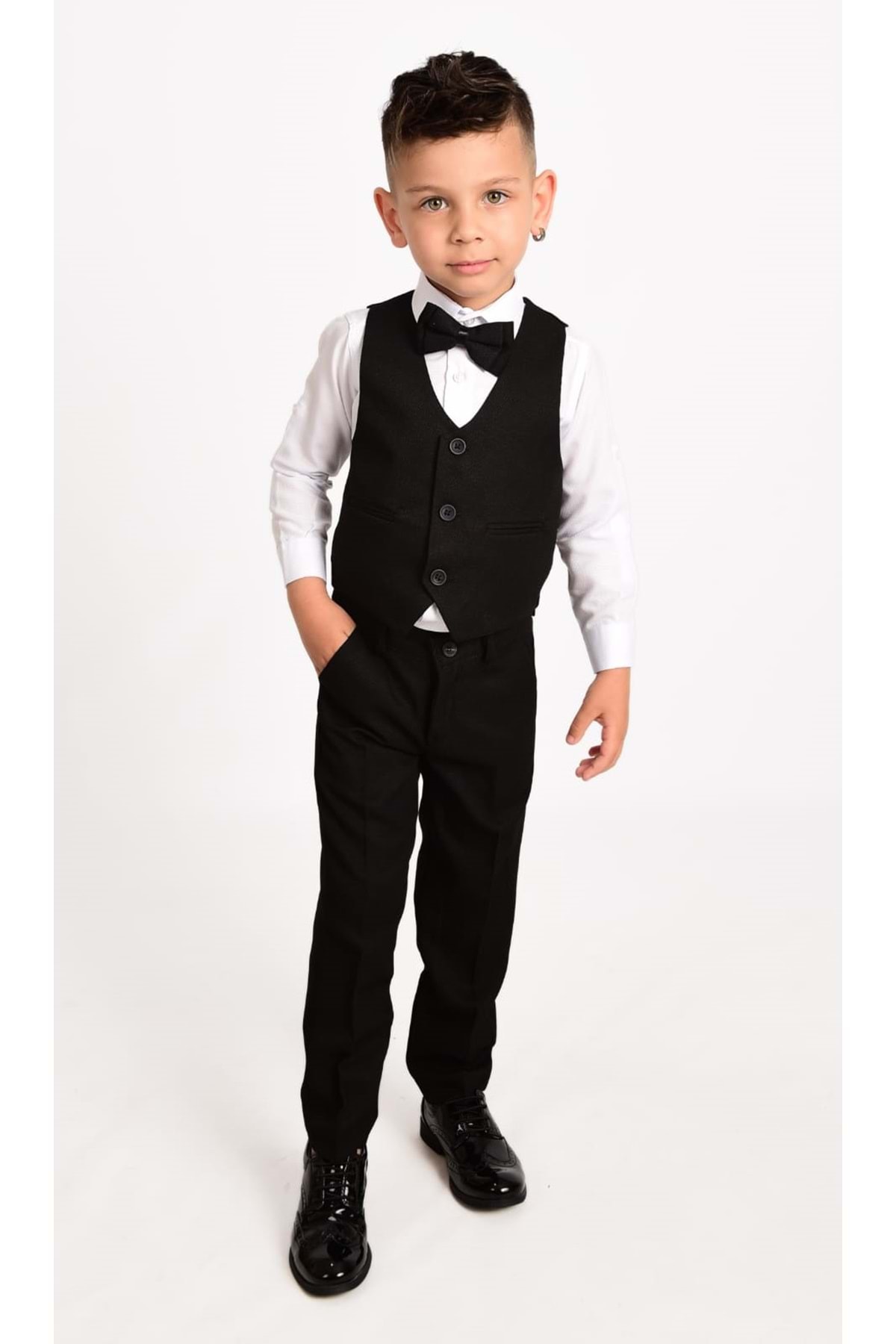 Mnk Yelekli Erkek Çocuk Takım Elbise MNK0272 SİYAH fotoğrafı 4 (önizleme)
