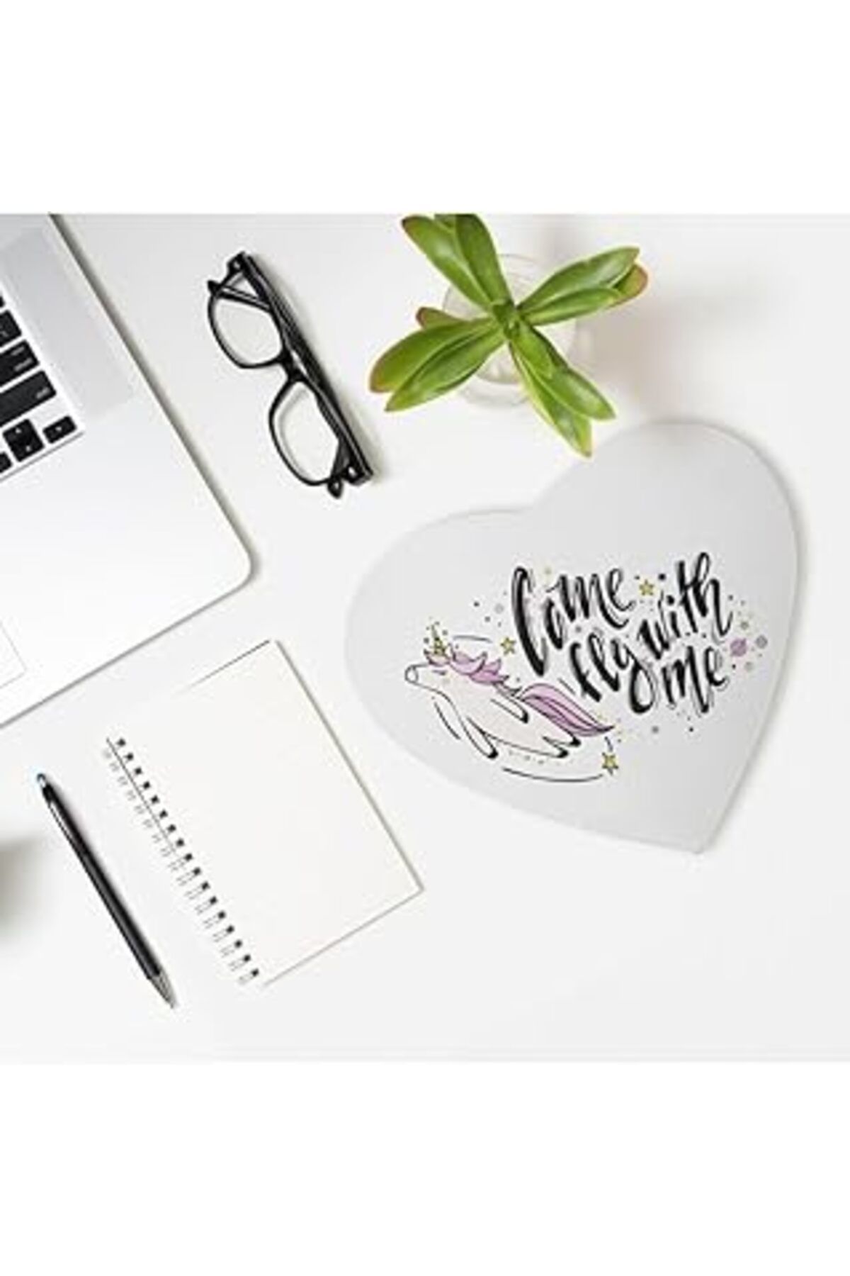 Mu Art Ahşap Hediyesepeti Kız Arkadaşa Hediyelik Unicorn Baskılı Mottolu Kalp Mouse Pad - Mousepad - Fare Altlığ