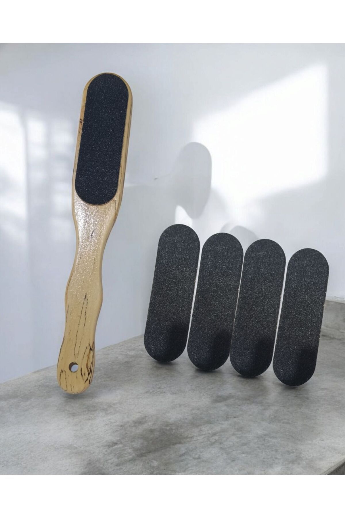 Vehomix Ahşap topuk ve pedikür spatulası 5 yedek törpü ile birlikte