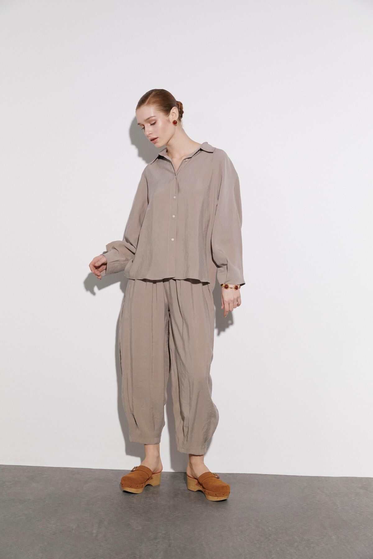 shieba outlet Premium Oversize Düşük Omuz Modal Kumaş Takım