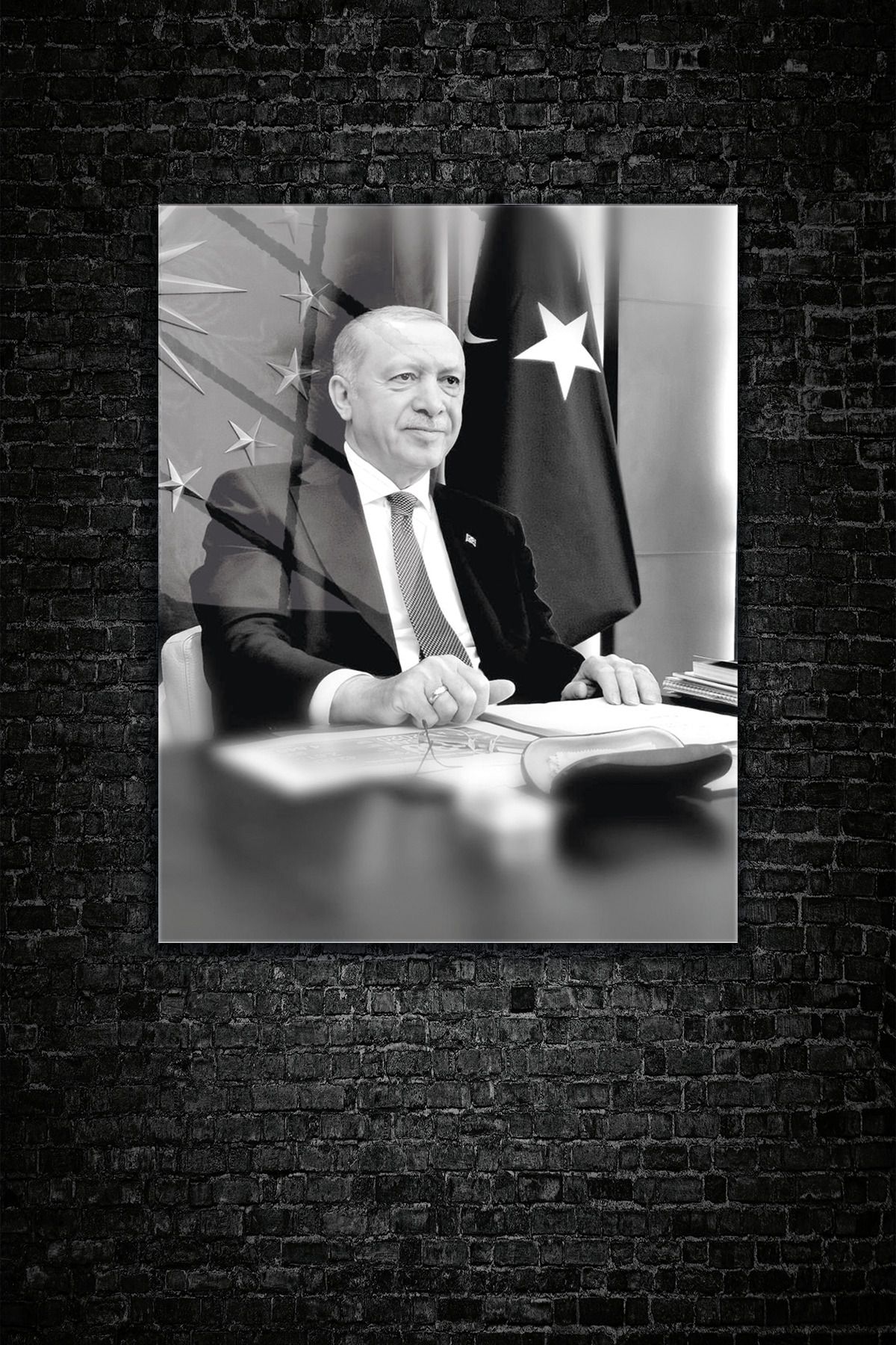 z zizuph Siyah Beyaz Recep Tayyip Erdoğan Tablo, 4 mm Temperli Kırılmaz Cam Tablo