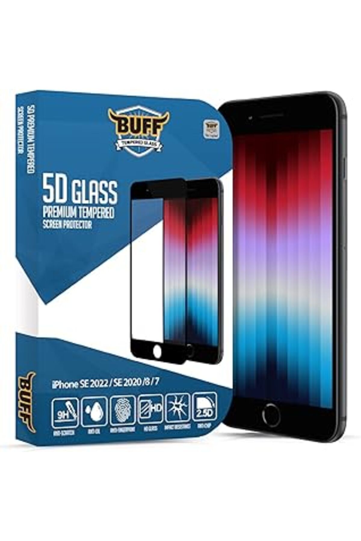 Pazarcan Buff Labs Iphone Se 2022 / Iphone Se 2020 5D Glass Tam Kaplayan Cam Ekran Koruyucu