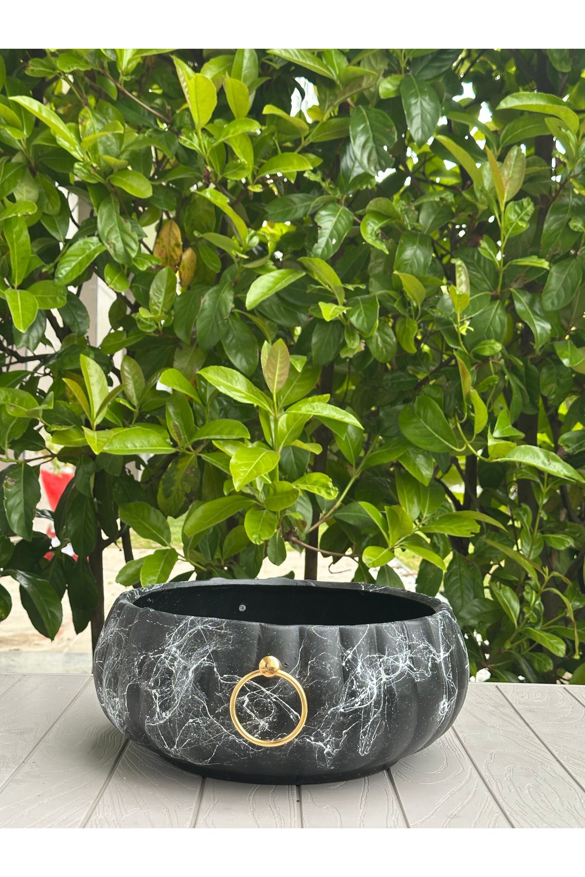 LAVİTTA mermer desen seramik saksı tek adet 30 cm çap 14 cm yükseklik