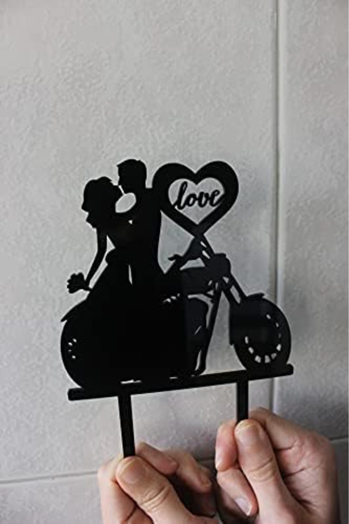 Generic-Acrylic Wedding Cake Topper, Groom and Bride Hug with Mr & Mrs, Heart and Wedding Rings Design 3