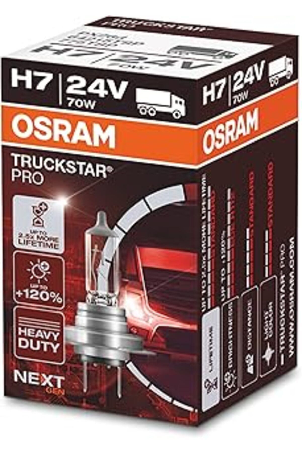 Qedii Ampul Truckstar Pro H7 24V 70W%120'Ye Kadar Fazla Işık 2.5X Daha Uzun Kullanım Süresi 64215Tsp