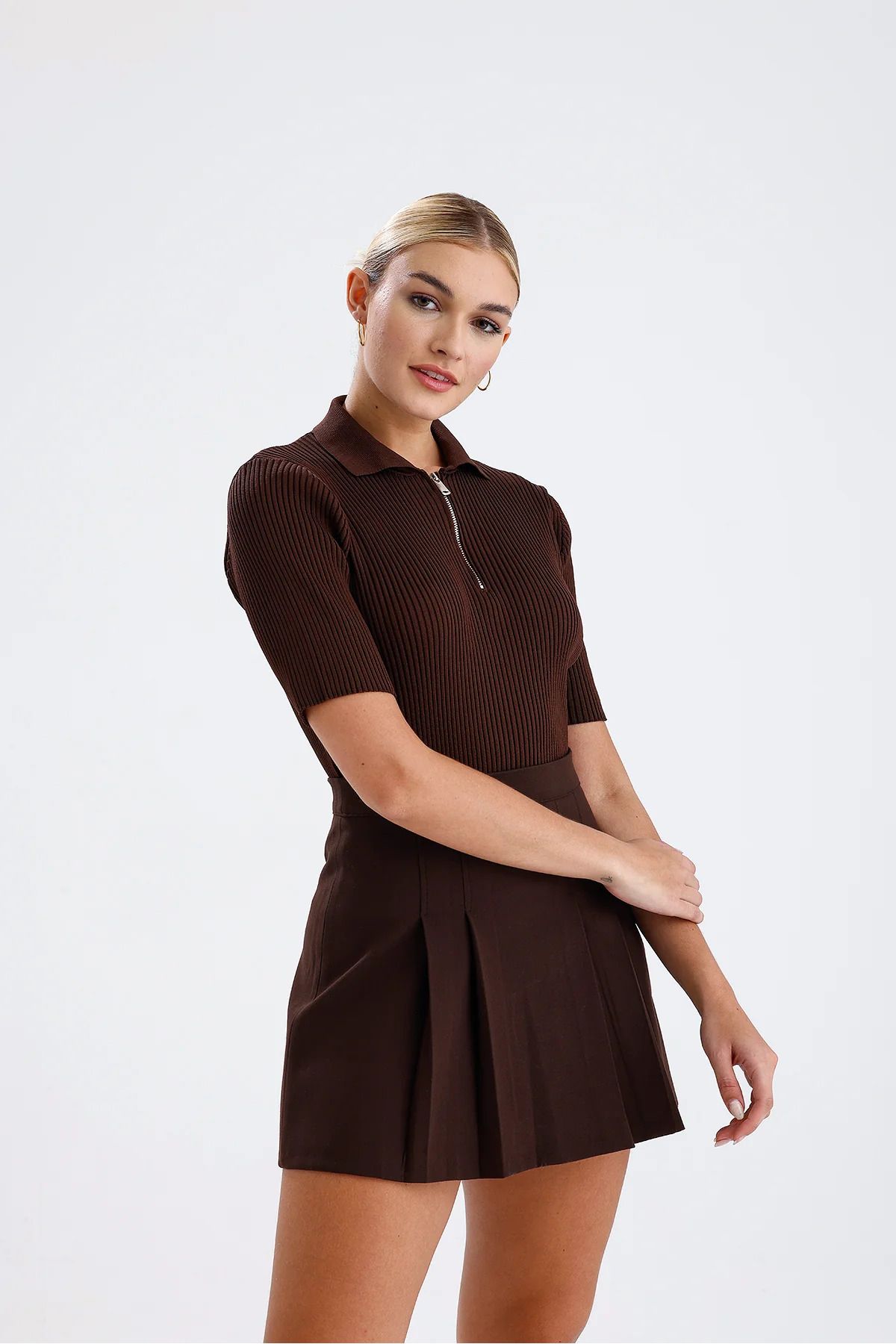 monepure Pile Detaylı Bordo Etek
