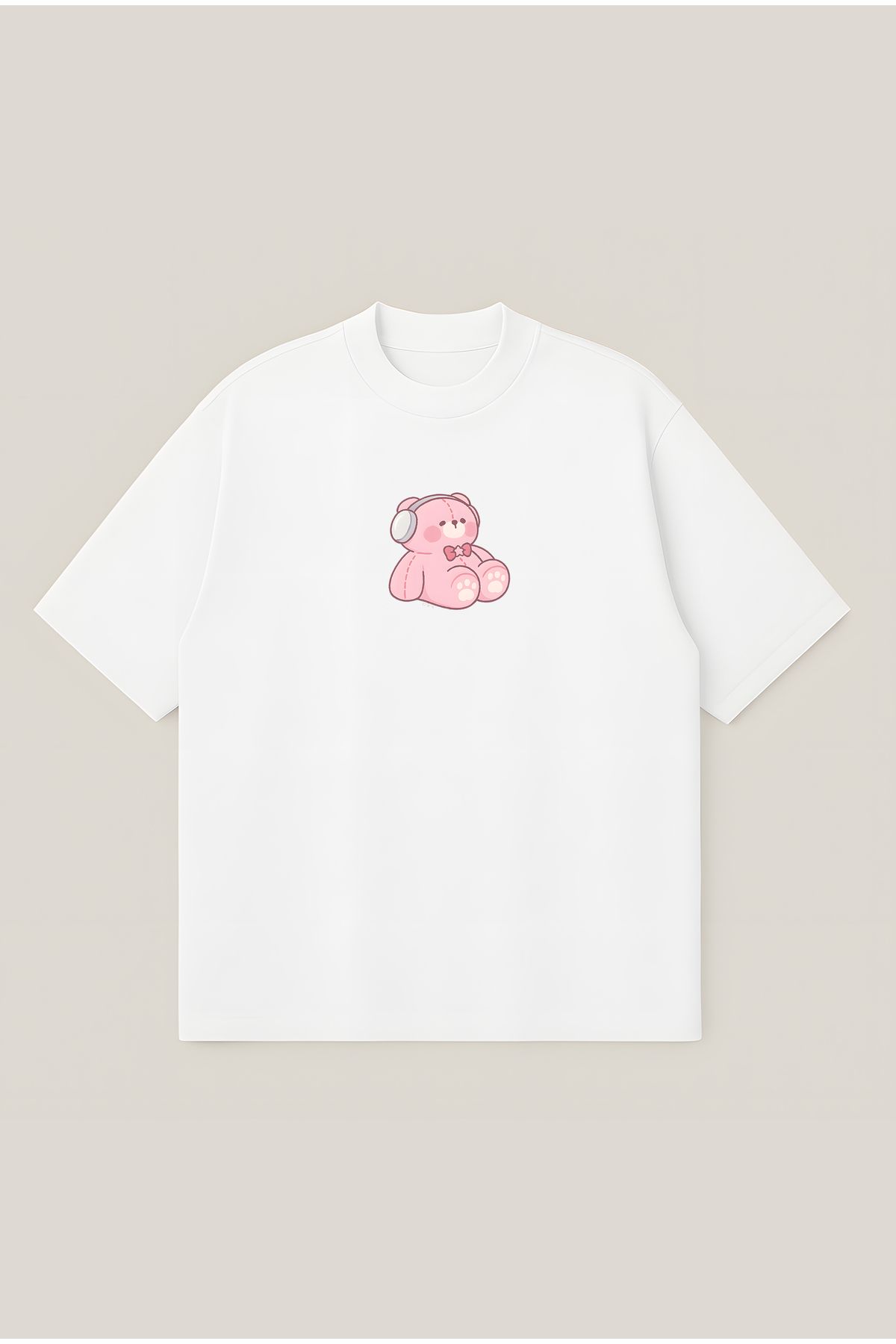 Moon Dancer Pembe Ayıcık Unisex Oversize Baskılı Boxy Fit Kalın Kumaşlı T-shirt
