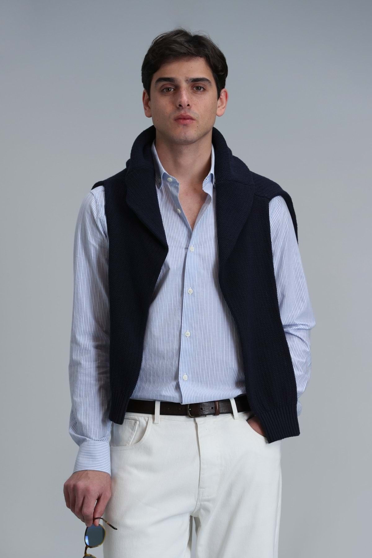 Kocamanlar Ayakkabı Lufian 111010606 Varda Erkek Basic Gömlek Comfort Slim Fit Erkek Gömlek MAVİ