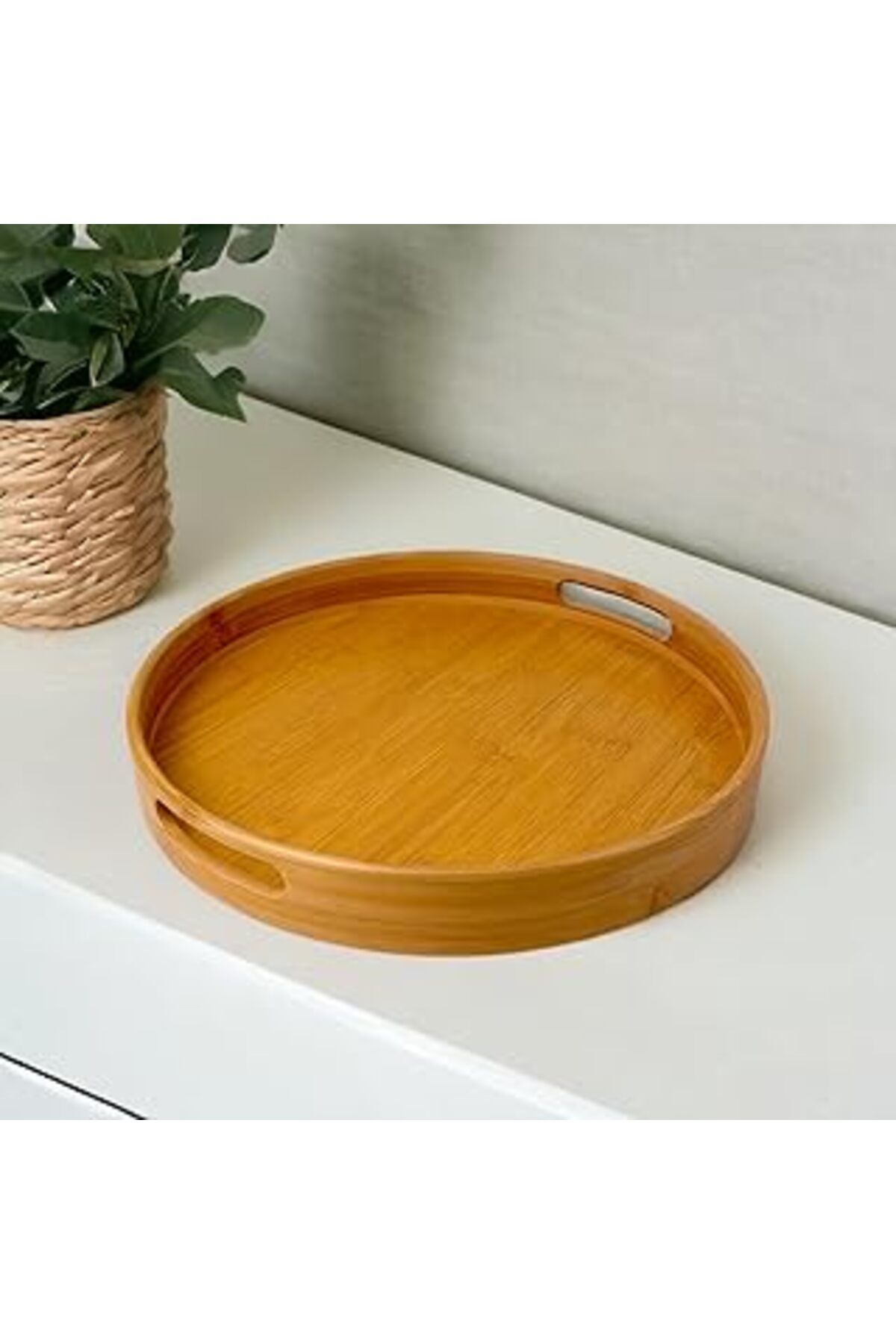 karadağsb Deconox Yuvarlak Bambu Tepsi 35Cm, Bambu Daire Tepsi, Bambu Sunum Tepsi