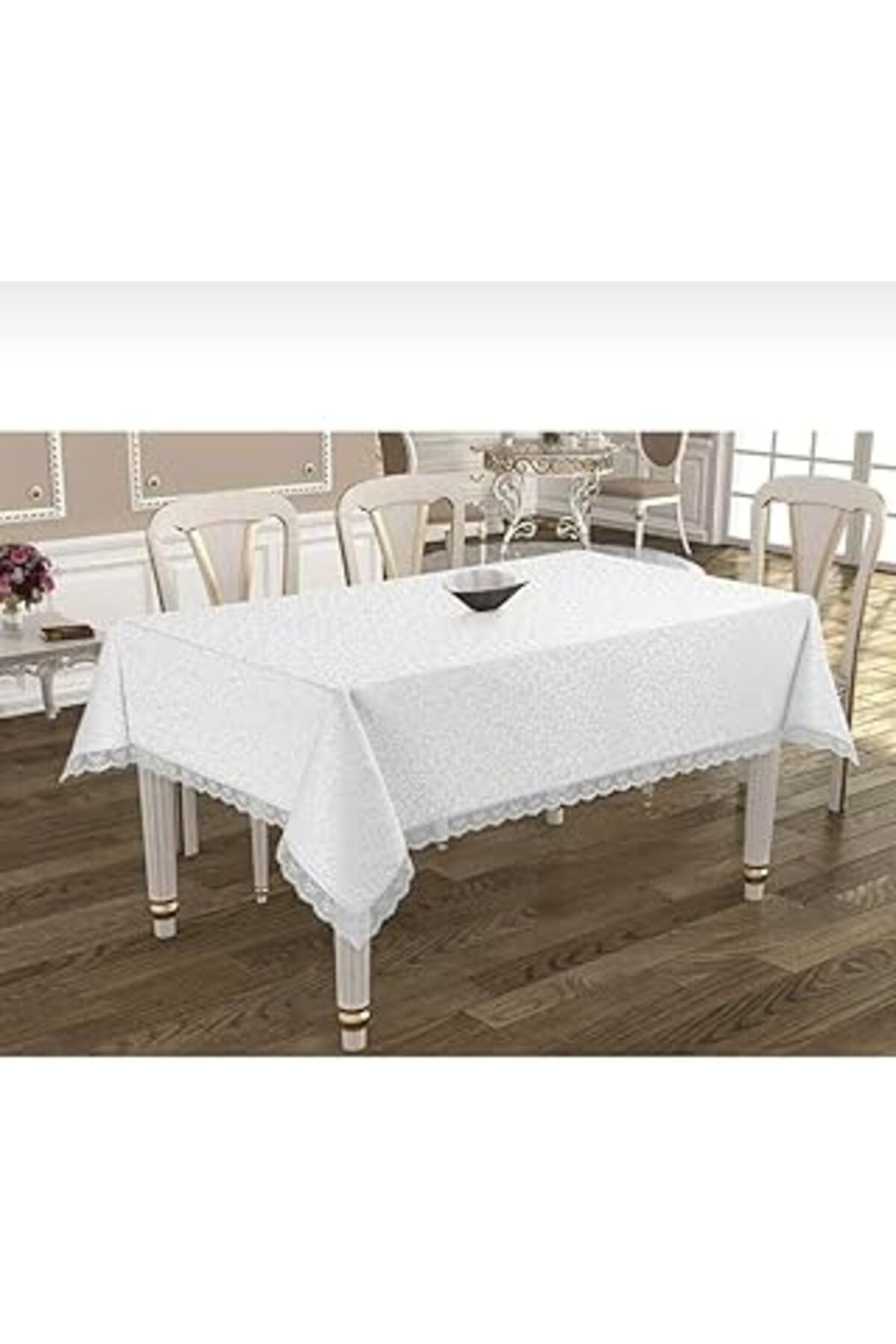 karadağsb Beyazıt Tekstil Dantelli Leke Tutmayan Dertsiz Kumaş Masa Örtüsü Beyaz 160 X 220 Byzt240