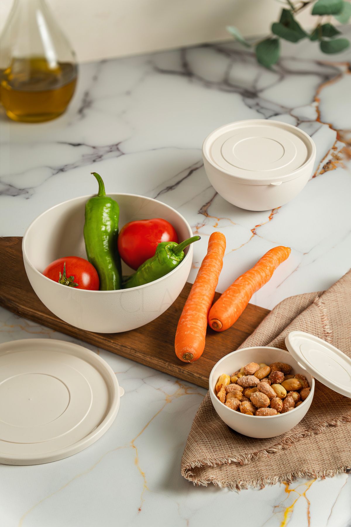 clasavm-Set of 3 Soft Lid Storage Containers, Round Bowl with Lid, 0.2- 0.6 - 1.2L 3