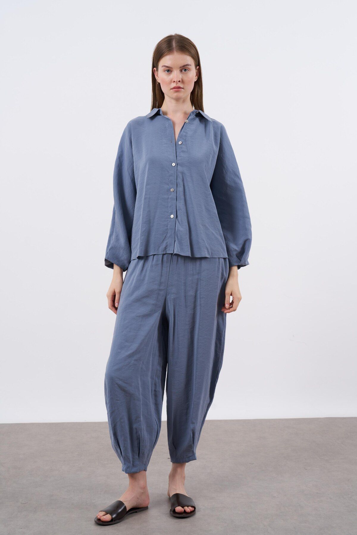 shieba outlet Premium Oversize Düşük Omuz Modal Kumaş Takım