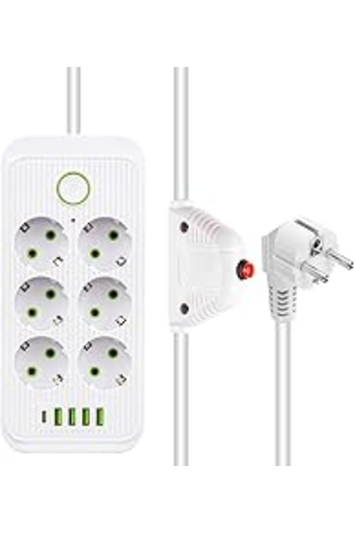 Pazarcan Güncelçarşı 6'Lı Akım Korumalı Priz, 1.5 Metre Kablo, 4 X Usb, 1 X Type-C Pd Girişli, Altılı Priz Ç