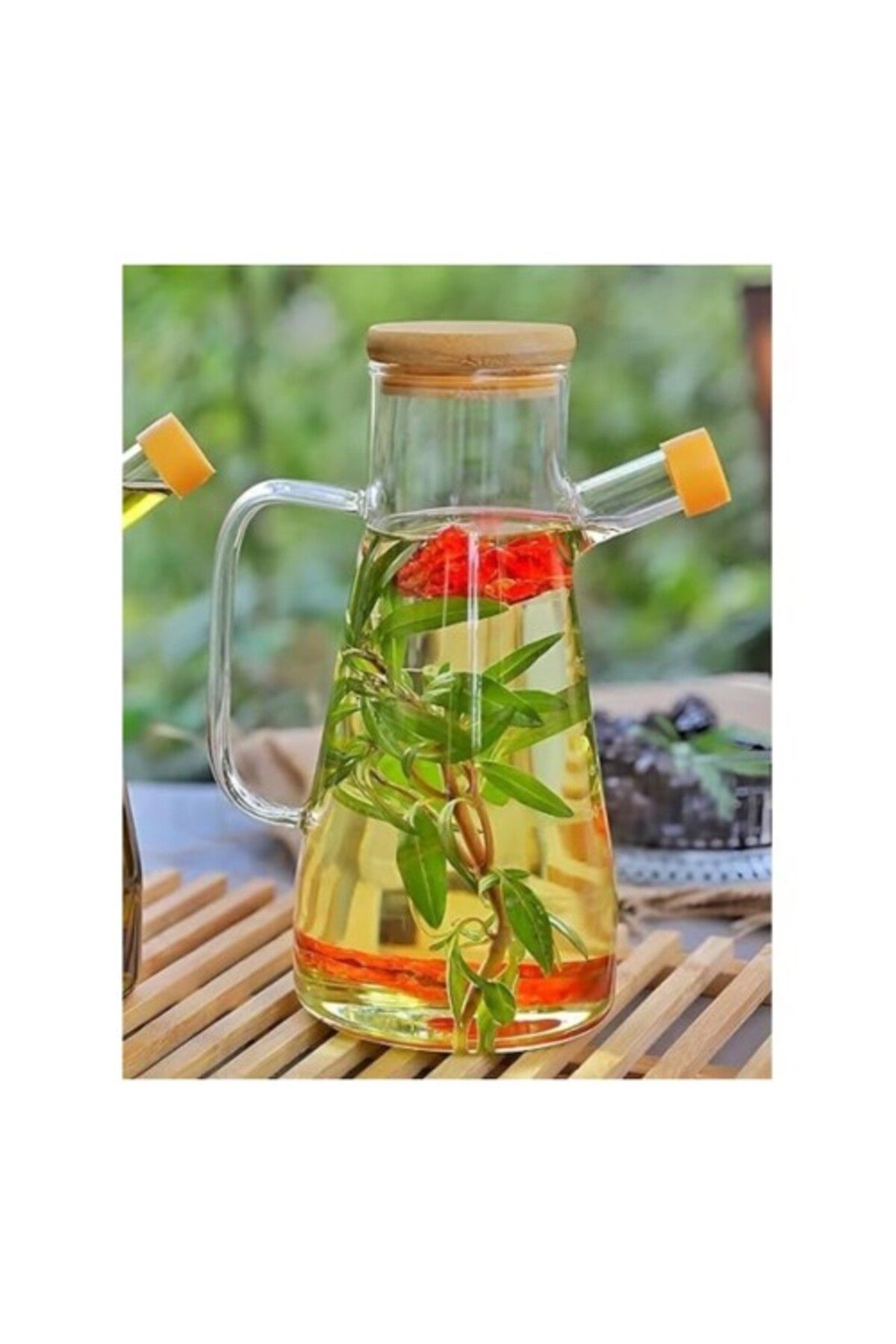 Mu Art Ahşap Borosilikat Cam 900 Ml. Yağdanlık