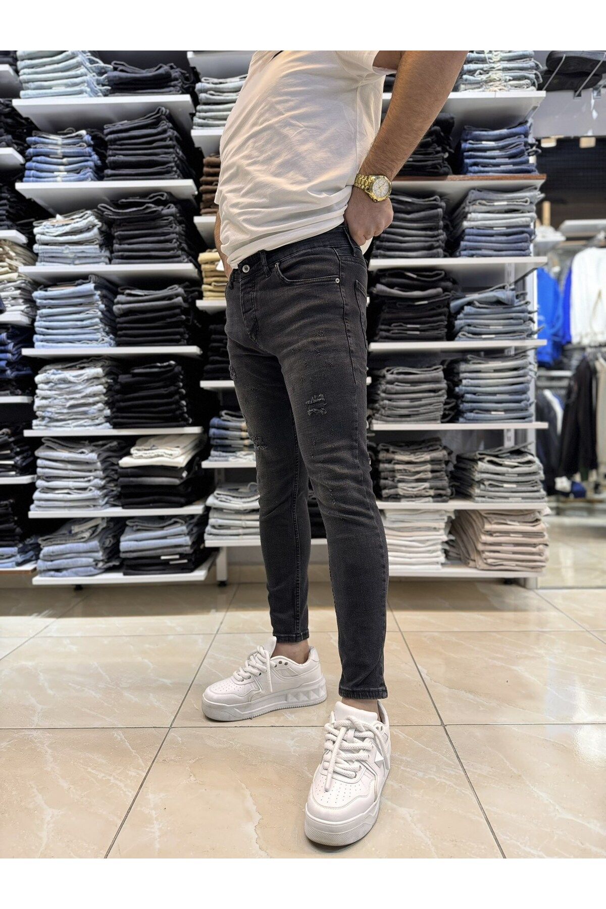 Casualmen32 Yırtık Detay Siyah Skinny Fit Jean 543CslKe