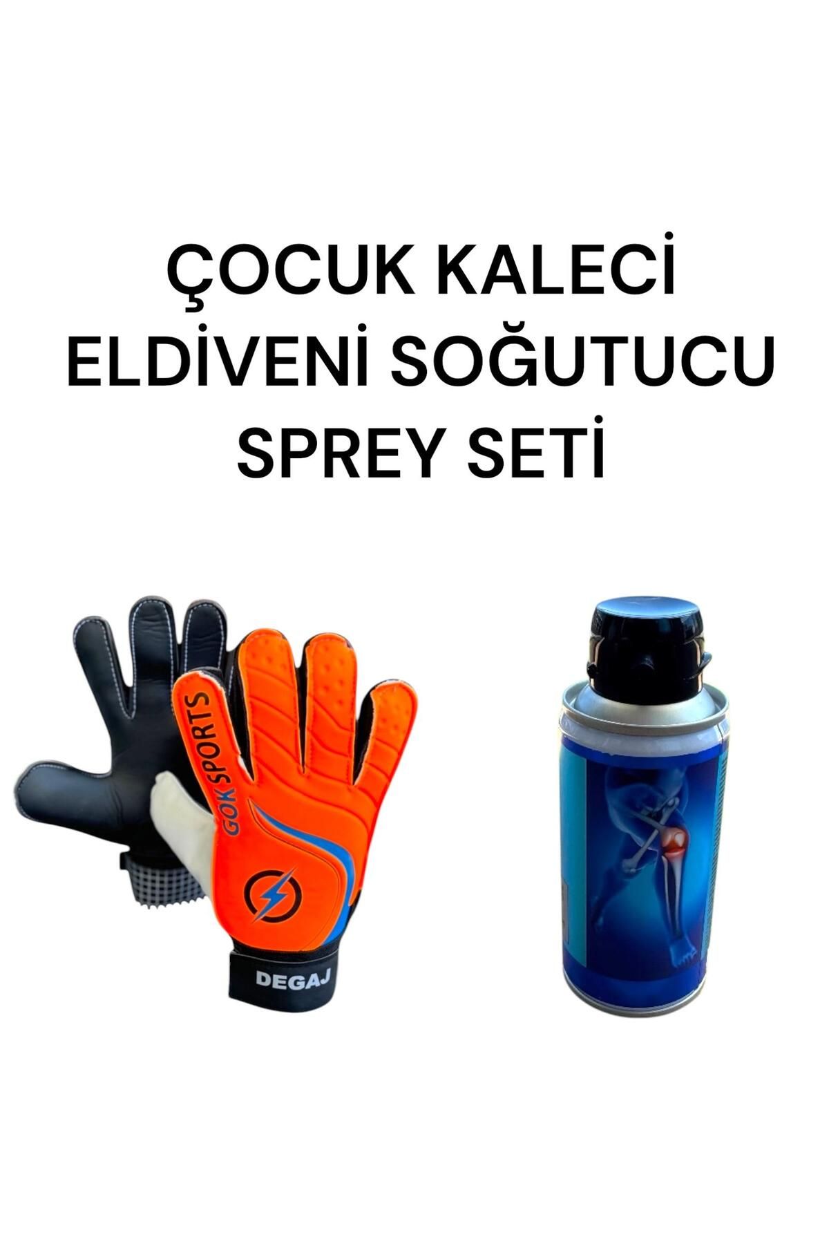 Gök Sports Çocuk Kaleci Eldiveni Bilek Bandajlı Futbol Soğutucu Sprey Seti