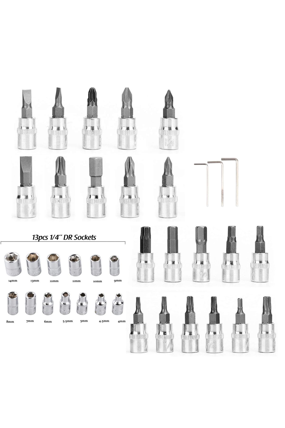 Badem10-Socket Wrench Kit 53 Pieces Extension Handle Articulated 1/4 Star Hex Torque Flat Set Bits Bit Allen 4