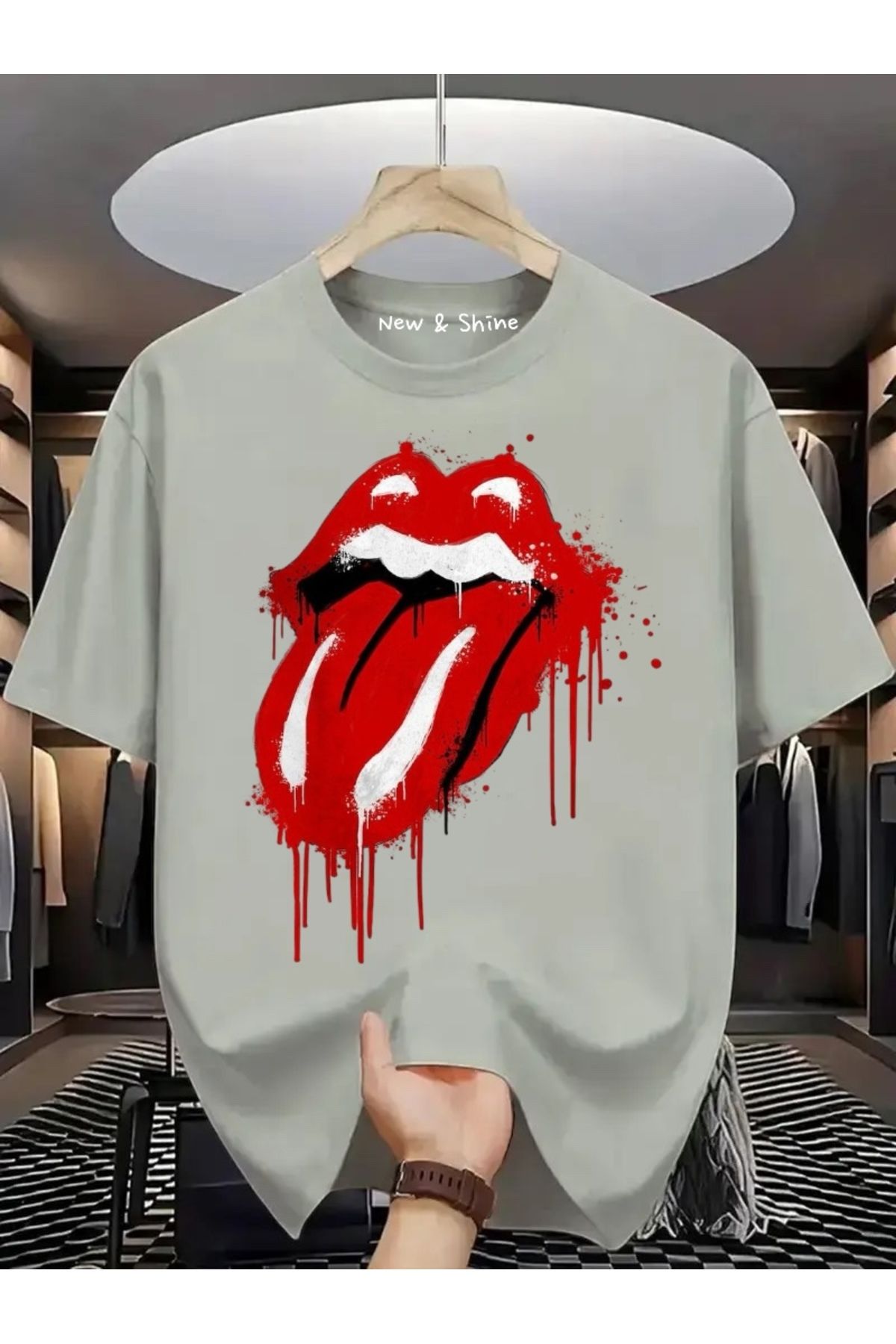 New Shine Rolling Stones Baskılı Oversize T-Shirt