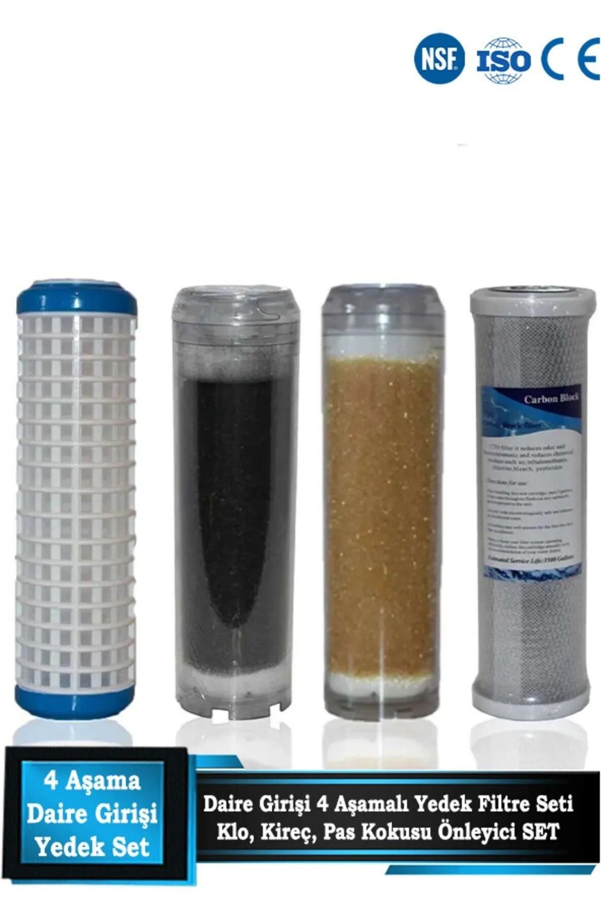 Filter Store Daire Bina Sayaç Girişi 10" Inch 4 Aşama ( Yıkanabilir , Gac , Reçine , Blok ) Yedek Filtre Seti
