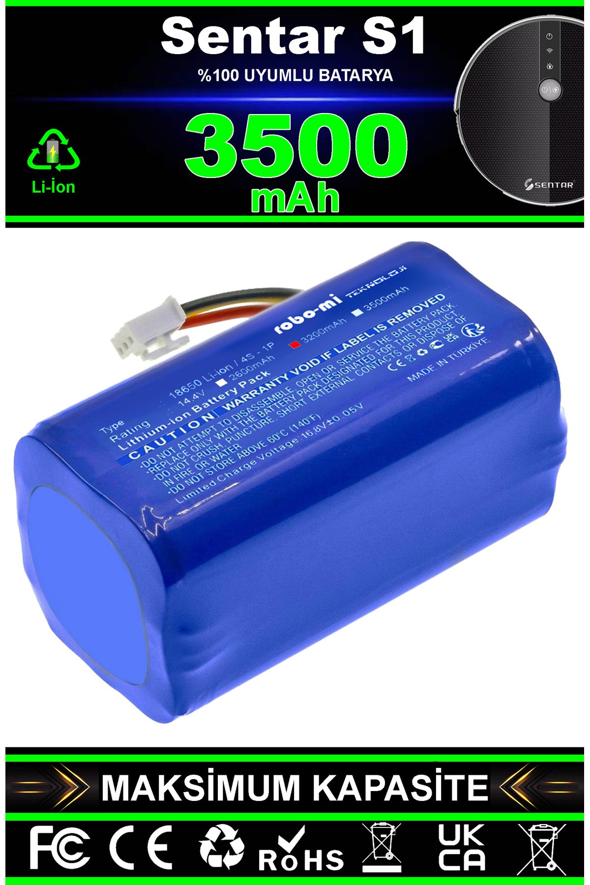 robo-mi Sentar Mop 1s Uyumlu Robot Süpürge Bataryası 3500mah(MAKSİMUM KAPASİTE)