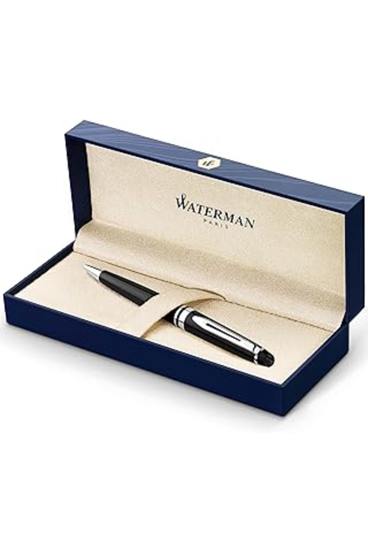NZM TİCARET Waterman Expert Lake Siyah Krom Tasarımlı Tükenmez Kalem, Orta Kalınlıkta Uç, Mavi Mürekkep (S09518