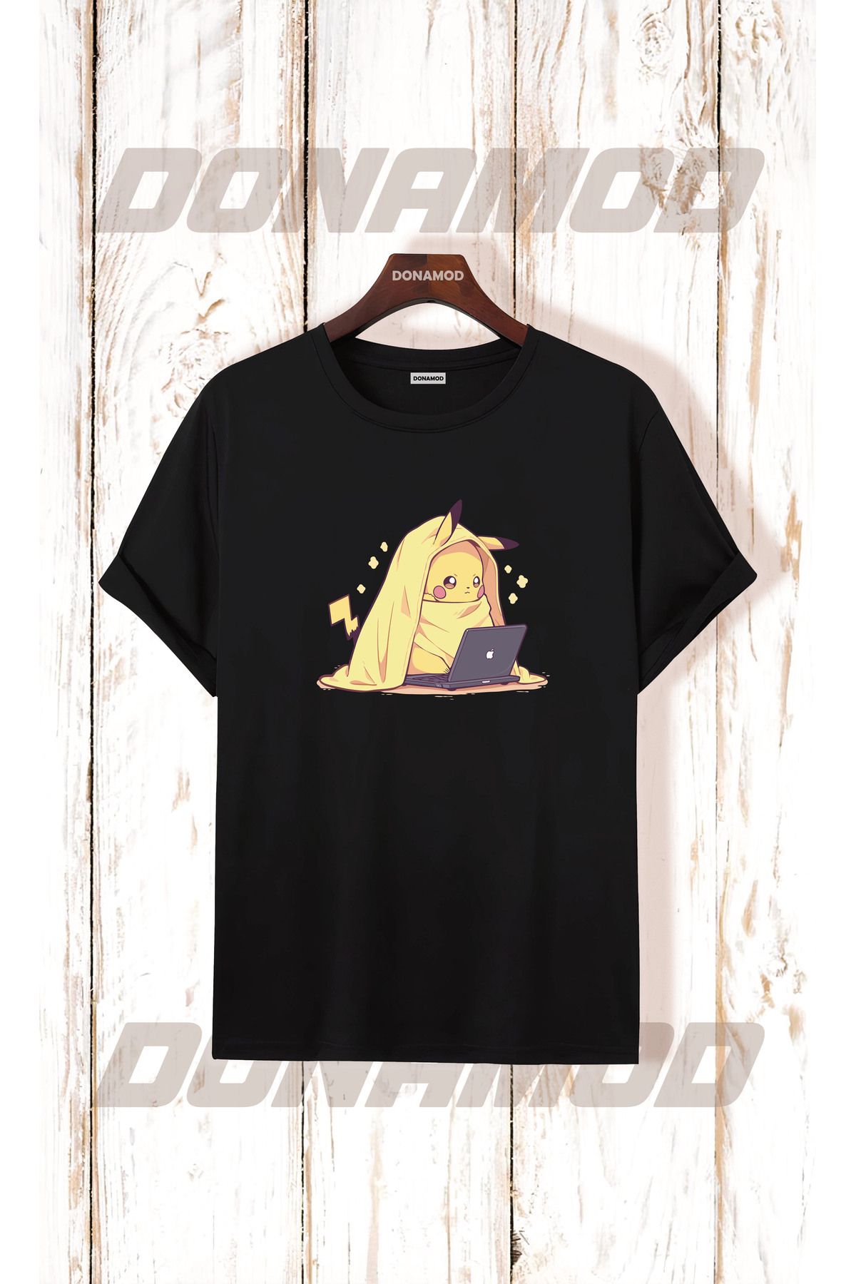 donamod Pikachu Pikaçu Pokemon Maske Çizgi Film Sarı Tasarımlı Hediye Arkadaş Tişört T shirt