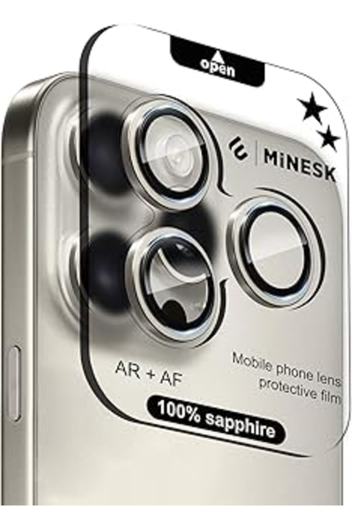 Pazarcan Minesk Iphone 15 Pro / 15 Pro Max Ile Uyumlu Orijinal Safir Cam (%99.9 Saflıkta Gerçek Safir) Cihaz