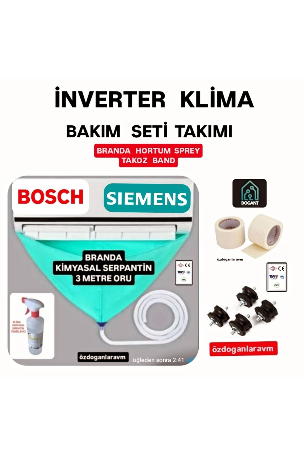dogant özdoğanlar avm 12000 Btu İnverter Klima Temizleme Bakım Seti Takımı ( Branda +Hortum +Sprey +Band +Takoz )