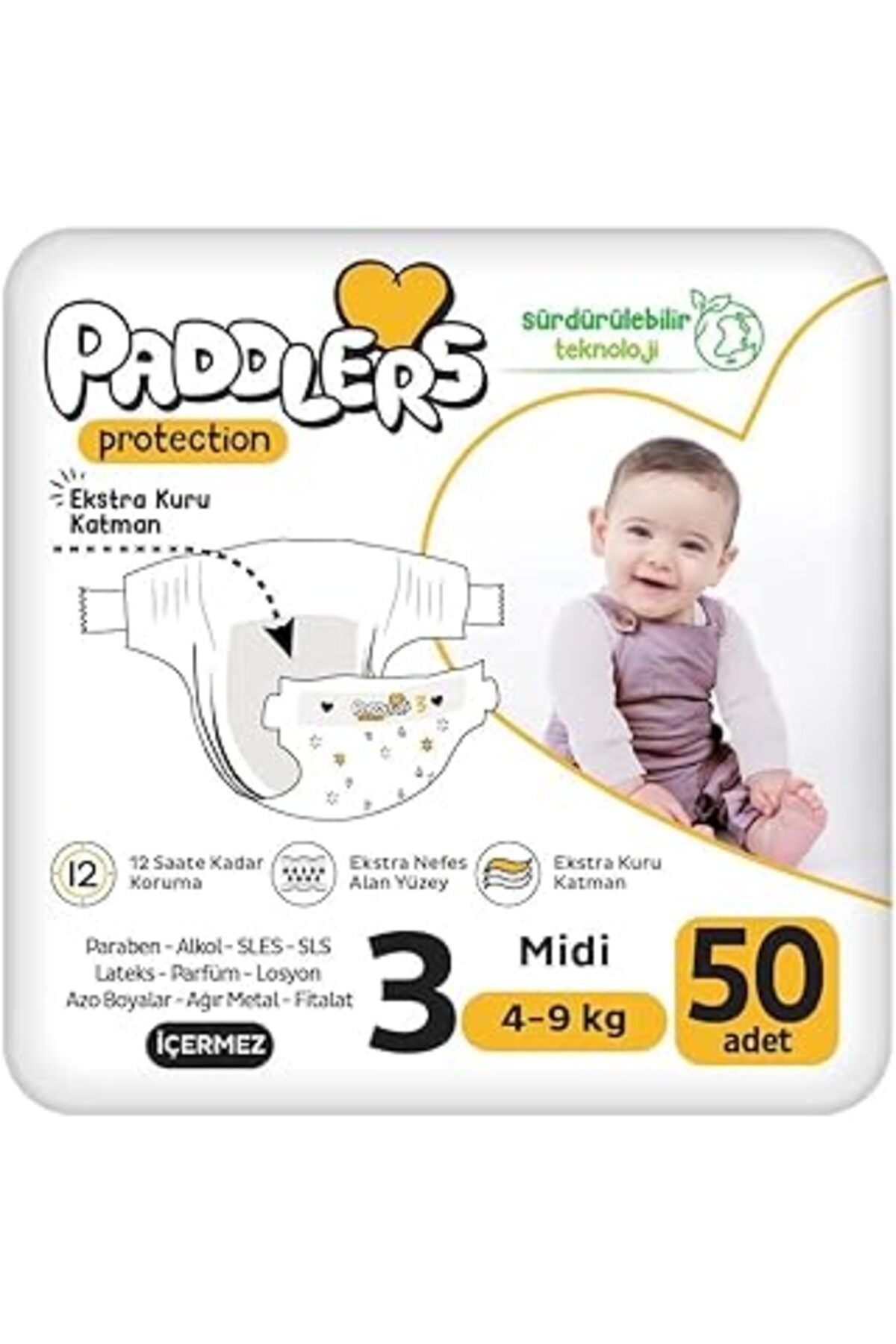 Mu Art Ahşap Paddlers Protection Bebek Bezi 3 Numara Midi 50 Adet (4-9 KG) Jumbo Paket