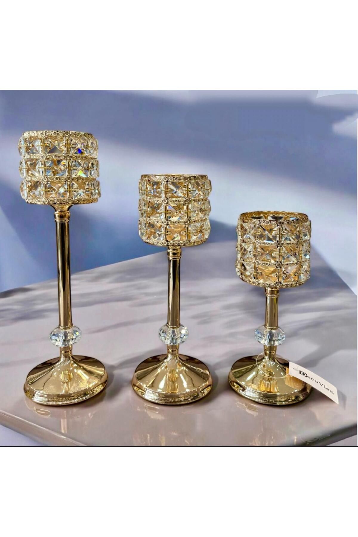 decovien KRİSTAL TAŞLI 3 LÜ ŞAMDAN & MUMLUK