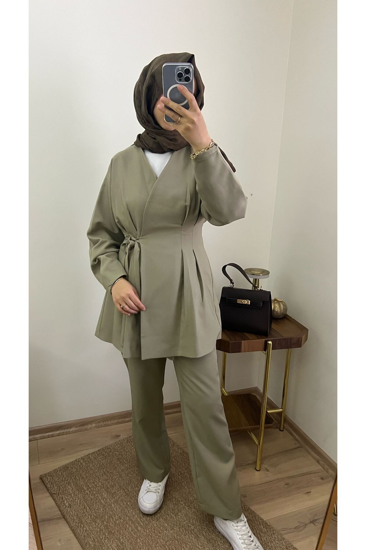 Line By Touches Belden Oturtmalı Bağlama Detaylı Tunik Pantolon Takım