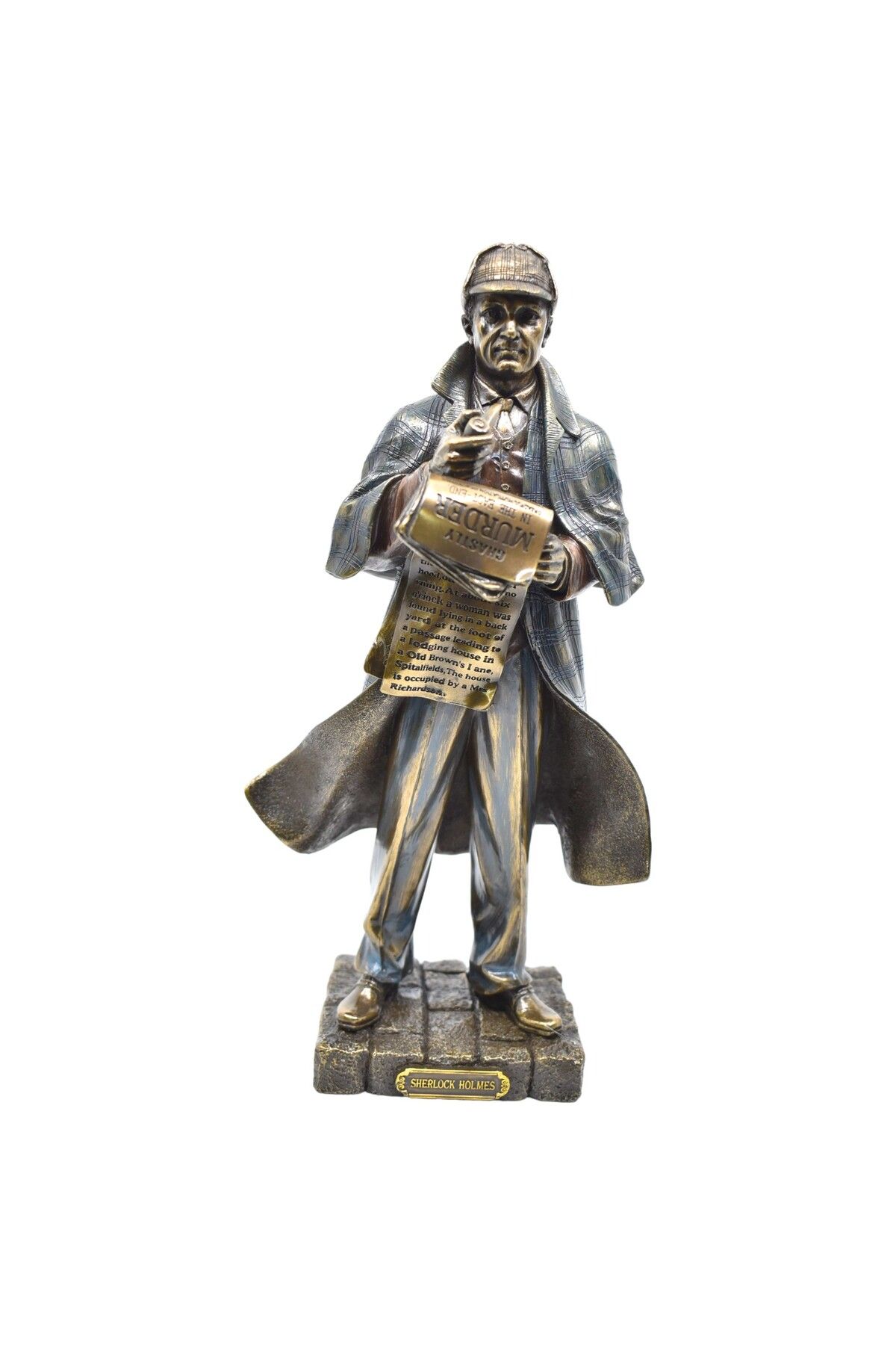 AYDINARTSHOP Veronese Sherlock Holmes Biblo – Gazete Okuyan Dedektif Heykeli (Bronz Görünümlü Reçine Figür)