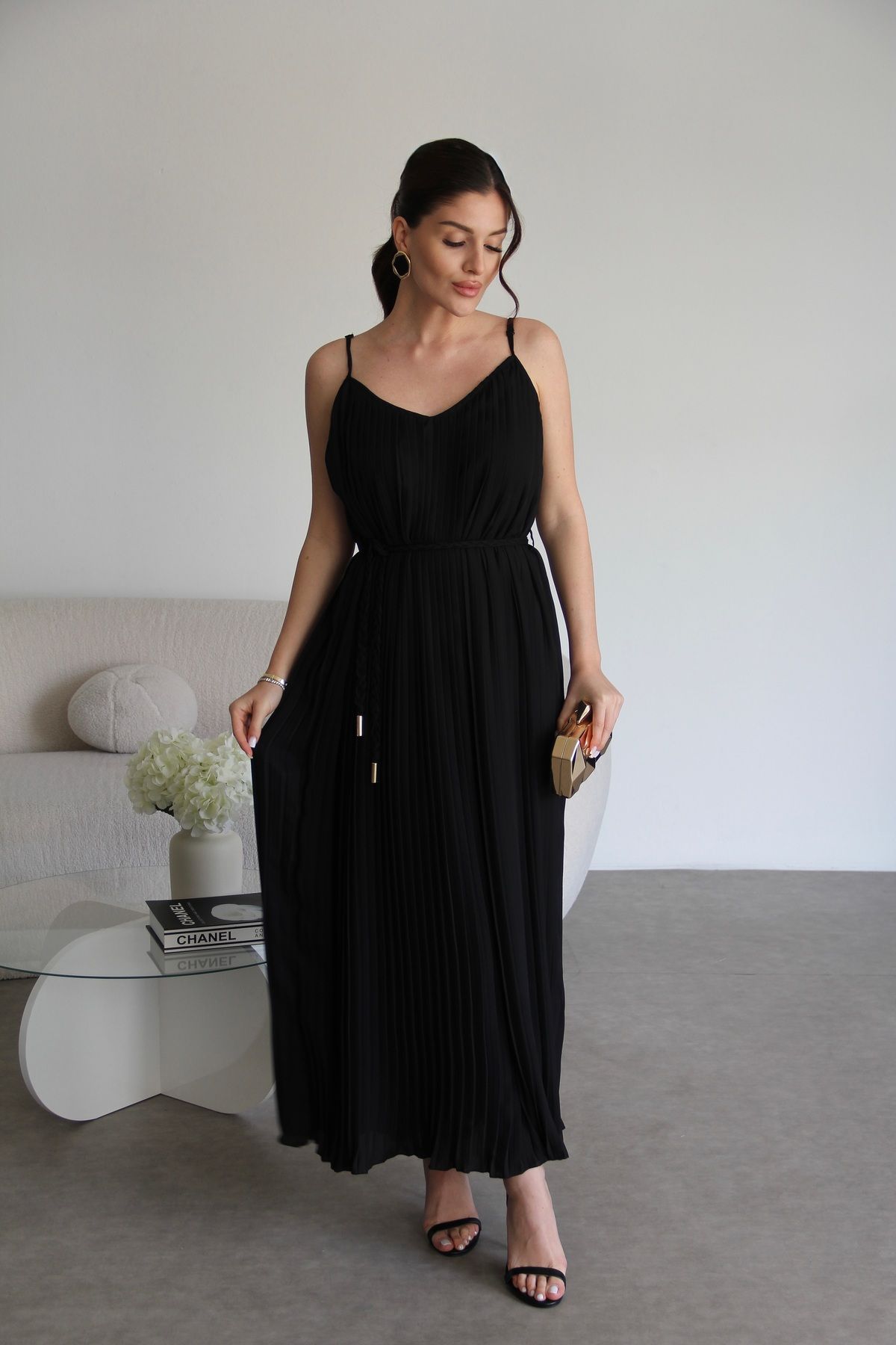 Julidress Askılı Piliseli KUŞAKLI Astarlı Maxi Uzun Boy Yazlık Premium Elbise