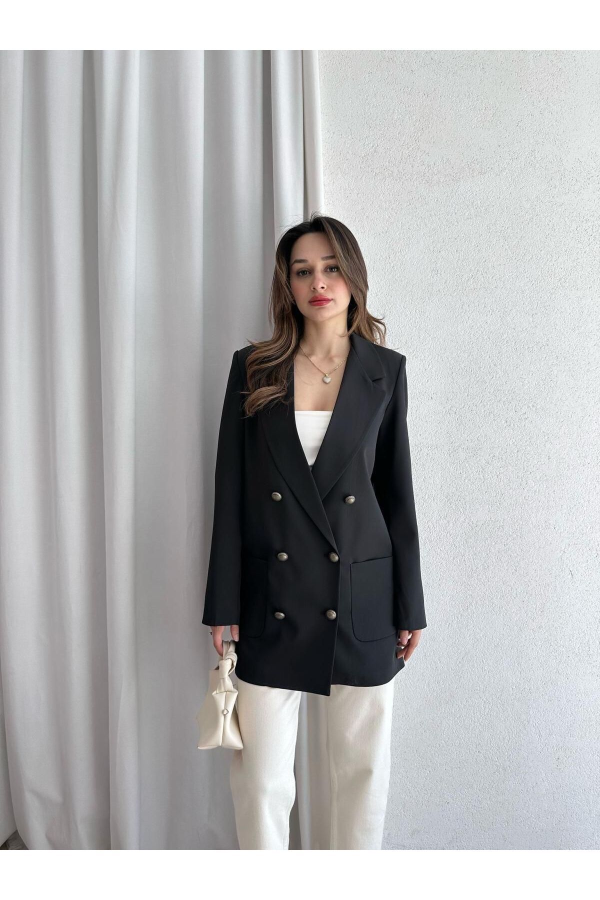 BUTİK ELAJ Kadın Siyah Torbacep Blazer Ceket