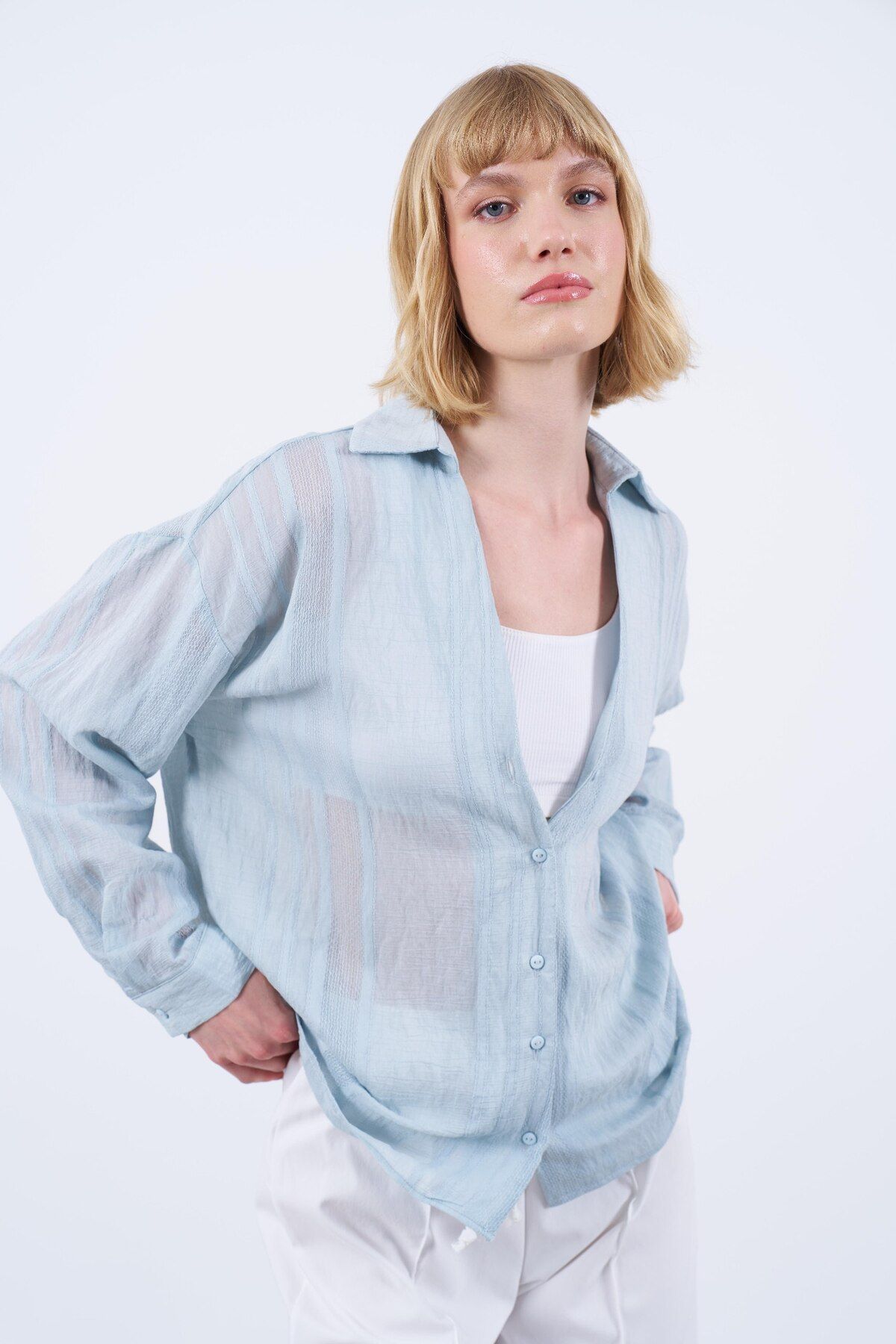 shieba outlet Premium Oversize Transparent Kumaş Gömlek