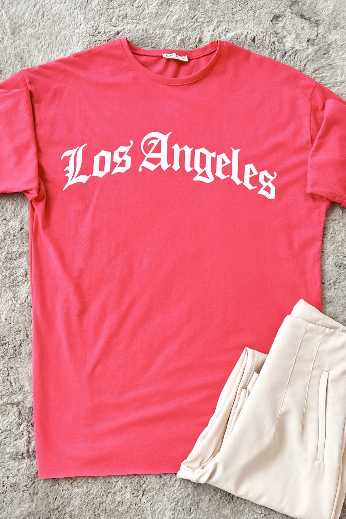 ModaAycan Los Angeles Baskılı Pembe T-Shirt MA12834