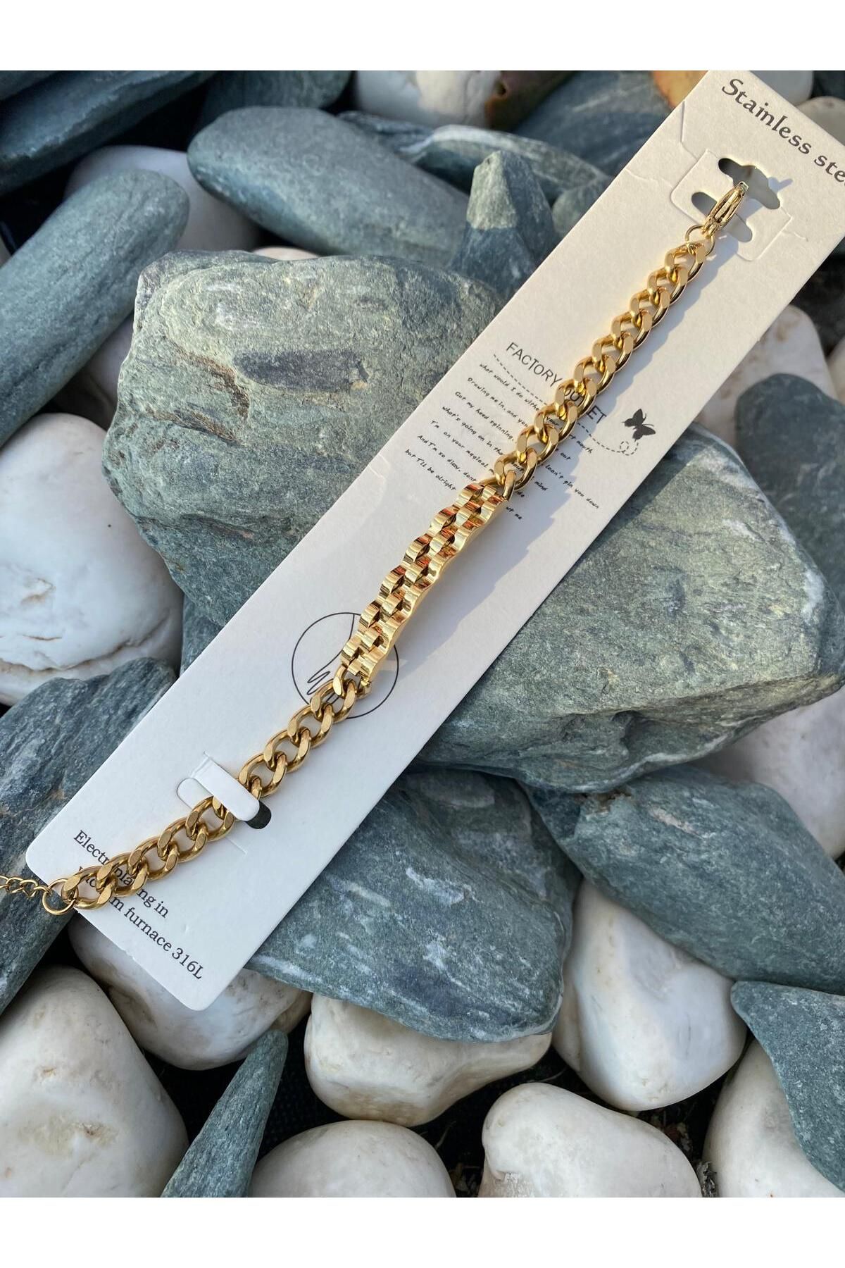 Purplefly Jewels Unisex Kadın ve Erkek Kullanımına Uygun VIP Model 316L Kararmaz Kalın Çelik Bileklik PRP-Ç360