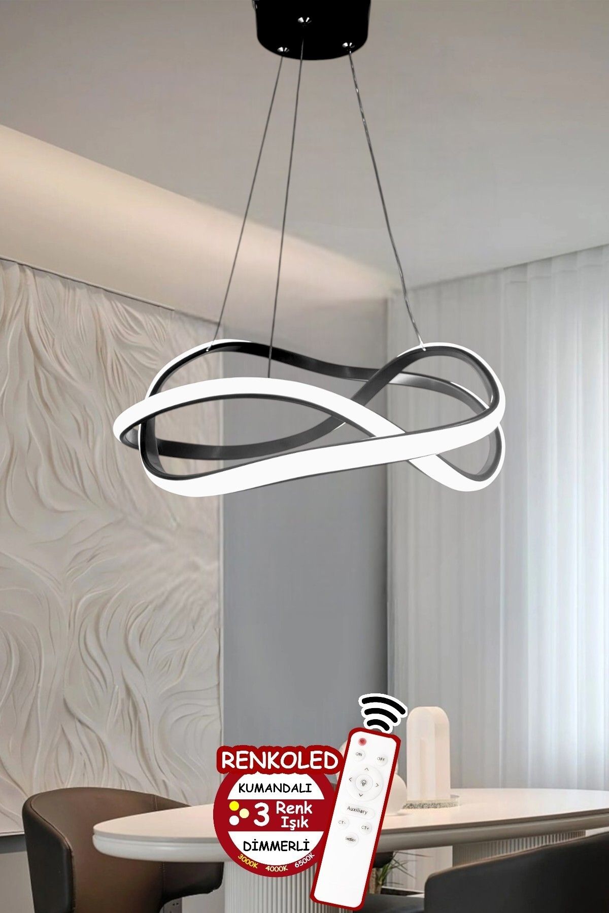 Renkoled Aydınlatma Kumandalı 3 Renk Işıklı Modern Sarkıt Led Avize Kasa Salon,oda ,mutfak ,hol