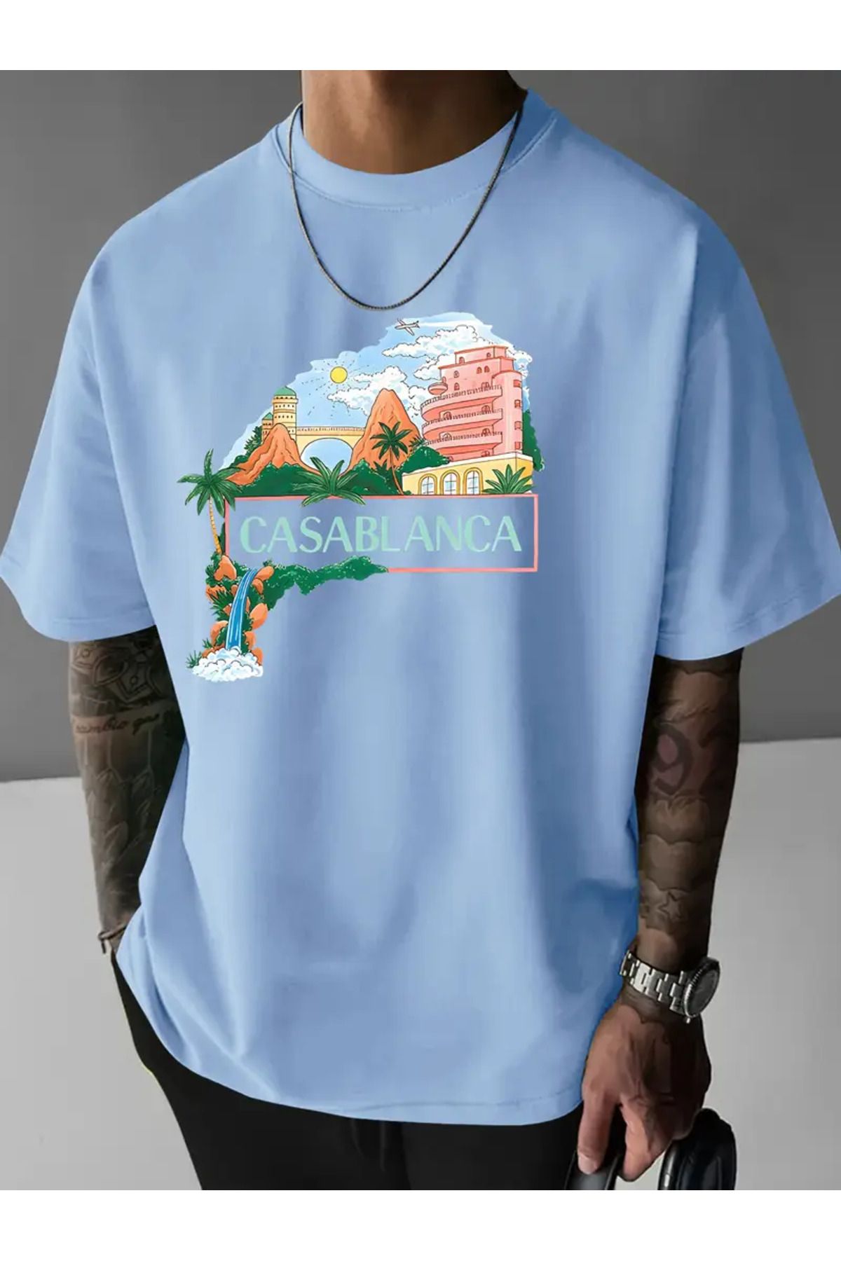 NEW TRENDY COLLECTİON Erkek Trendy "CASABLANCA" Grafik T-Shirt