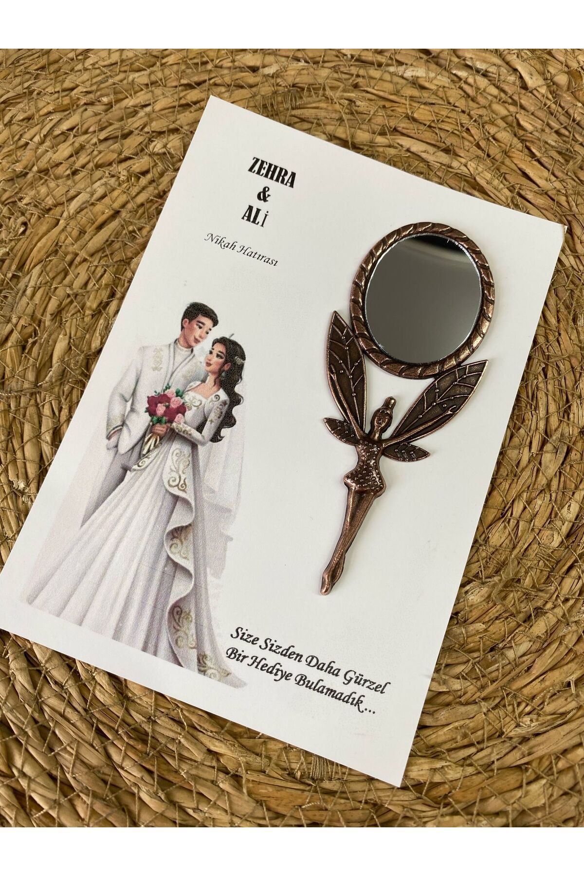 Alpaca Yüksek Kalite Metal Melek Ayna Söz Nişan Kına Nikah Hatırası Hediyeliği 15 Adet