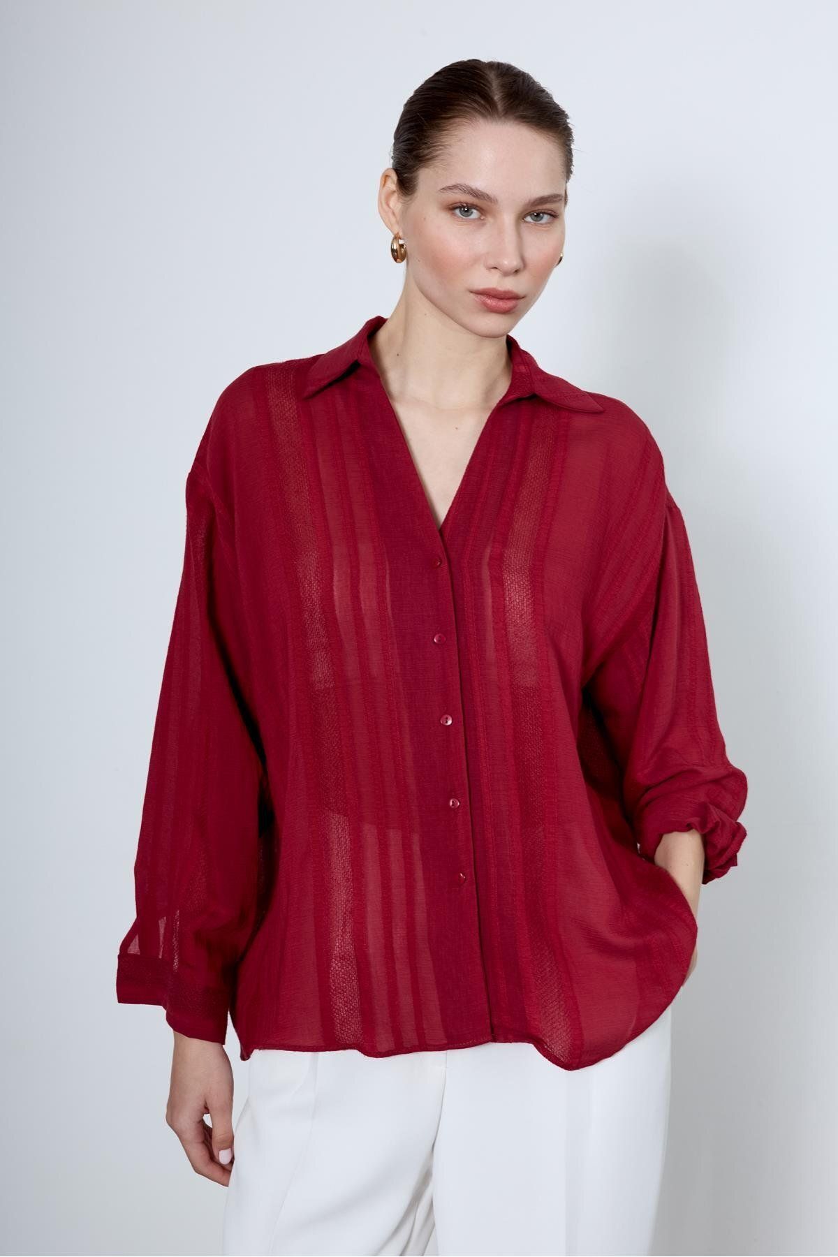 shieba outlet Premium Oversize Transparent Kumaş Gömlek