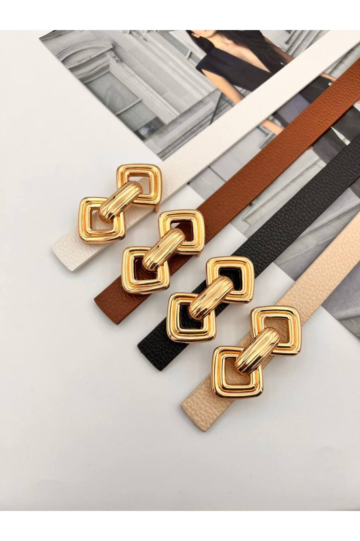 NOİR LUXE Basic Gold Tokalı Kadın Kemer Pantolon Kemeri Elbise Kemeri Gömlek Kemeri Ceket Kemer