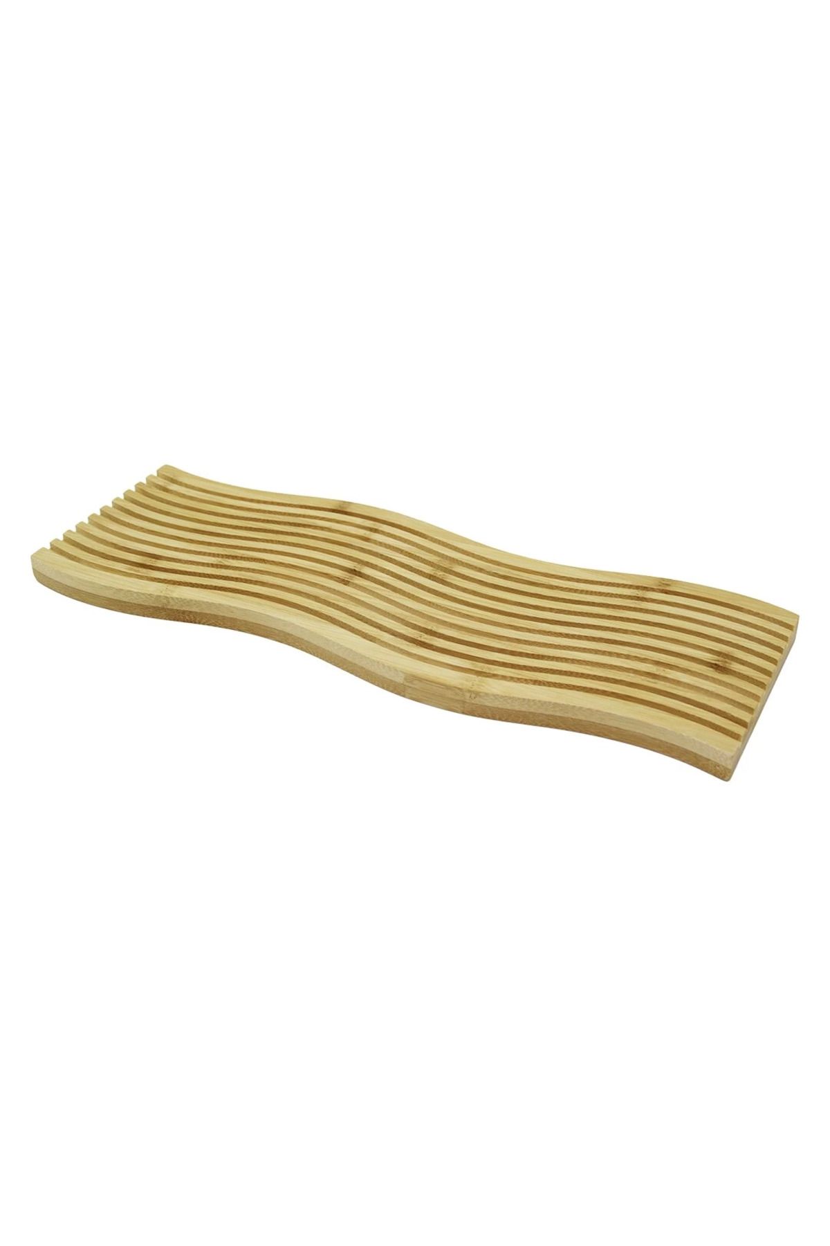 hayalimsah DALGALI KENAR ÇİFT TARAF=DÜZ - DALGALI OYUK KANALLI AHŞAP BAMBU SUNUM TEPSİ 15X39X1.5CM (4767)