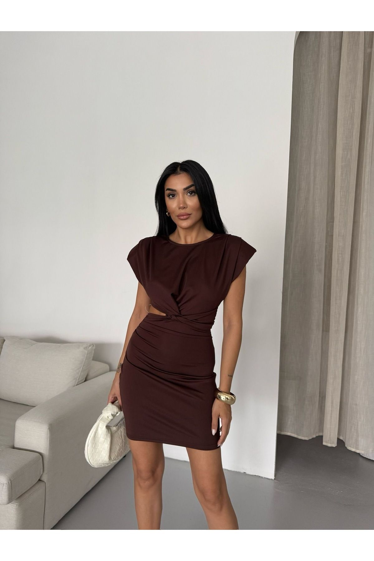 Ekim Store Büzgülü Vatkalı Mini Elbise